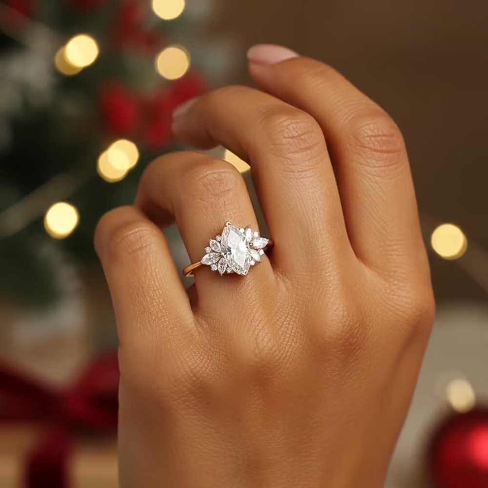 14K Gold Diamond Wedding Ring Engagement Diamond-Shaped Size 10